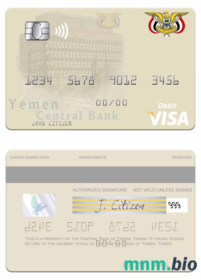 Yemen Central Bank of Yemen visa debet karta przykład w formacie PSD
